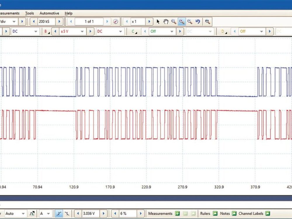 CAN bus waveform used for advanced automotive electrical diagnostics